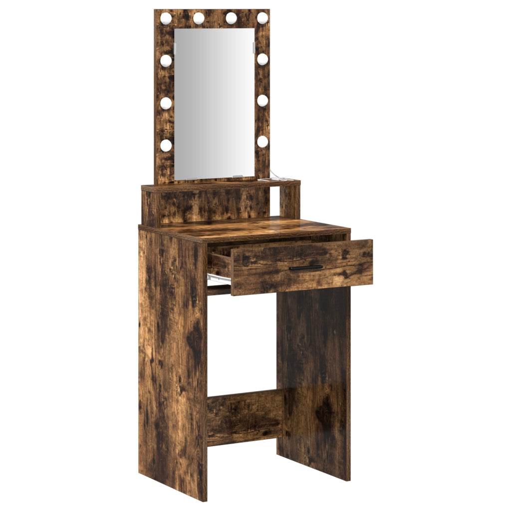 Tavolo da trucco con luci LED Rovere affumicato 50x41x140 cm