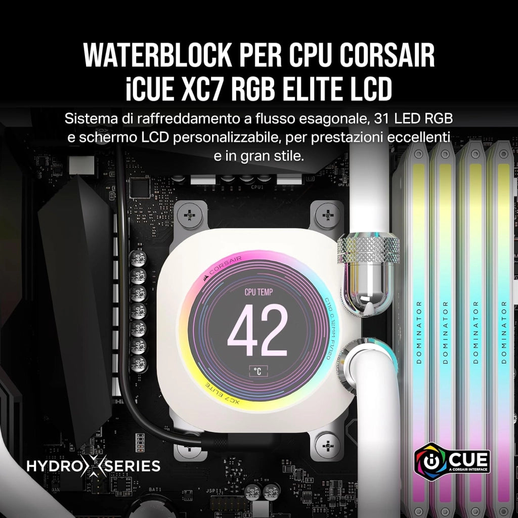 XC7 RGB ELITE LCD Waterblock per CPU - Schermo LCD IPS 480x480-31 LED RGB - USB-C - Adatto per Intel LGA 1700, AMD AM5 e precedenti - Bianco