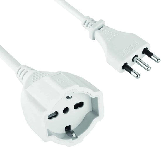 Cavo di estensione doppio polarizzato per presa di corrente 10 m - presa di corrente universale 16 A - cavo 3 x 1,5 mm bianco