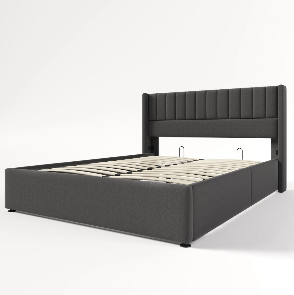 Letto matrimoniale contenitore 160x200 cm con sollevamento idraulico; lino grigio