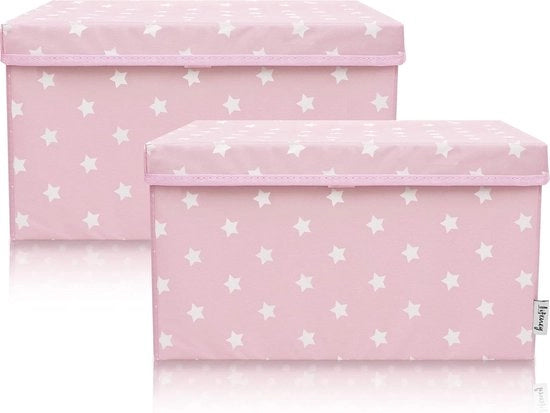 Set di 2 casse per bambini, 37 x 25 x 21 cm, cassa per giocattoli per bambini e per la stanza dei bambini e per la sala da soggiorno, cassa per bambini, stella rosa