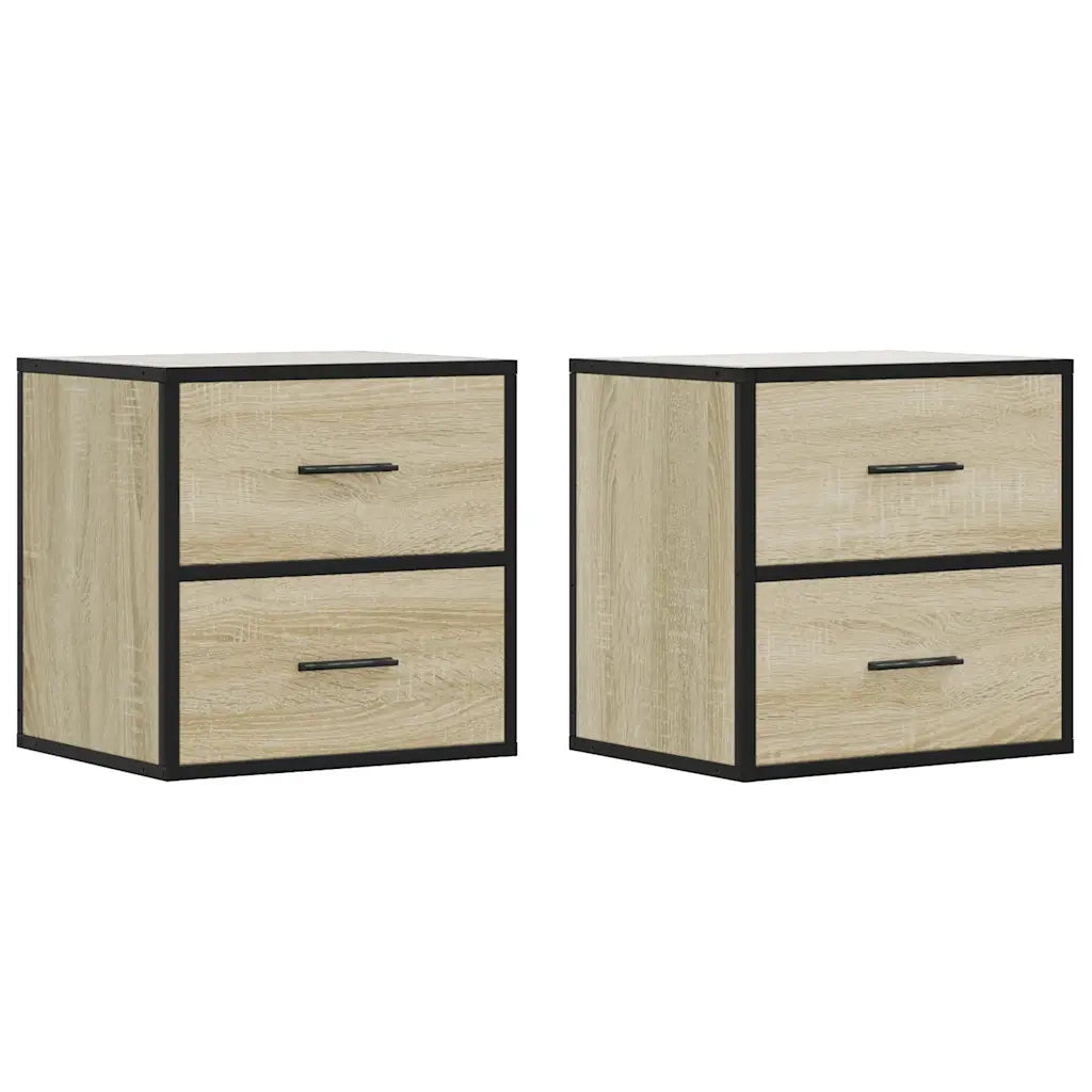 Set di 2 Comodini | Armadio da Notte | Mobiletto da notte a Muro Rovere Sonoma 40x31x39,5 cm