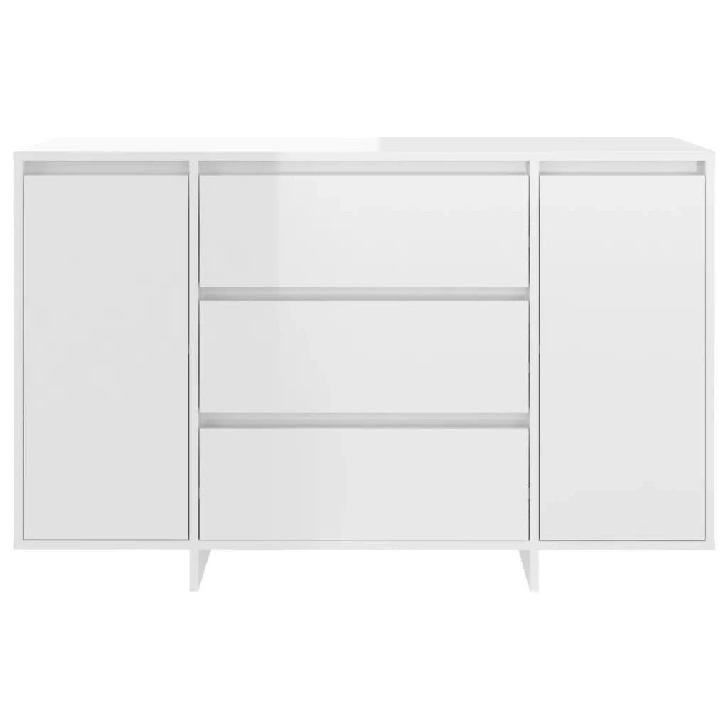 Credenza con 3 Cassetti-Buffet-Armadio da cucina Bianco Lucido 120x41x75cm in Truciolato