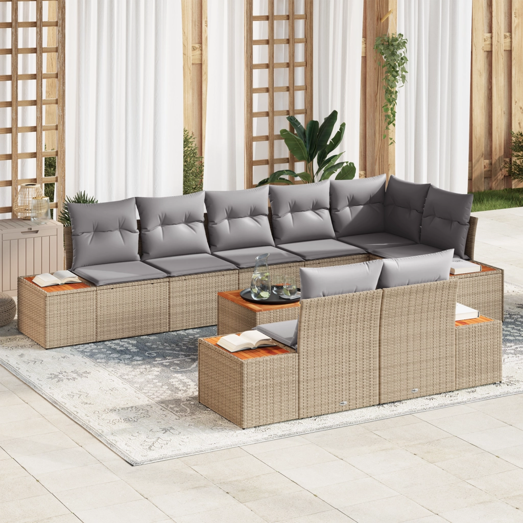Set di sofÃ  da giardino  9 pezzi con cuscini beige in polyrattan acacia