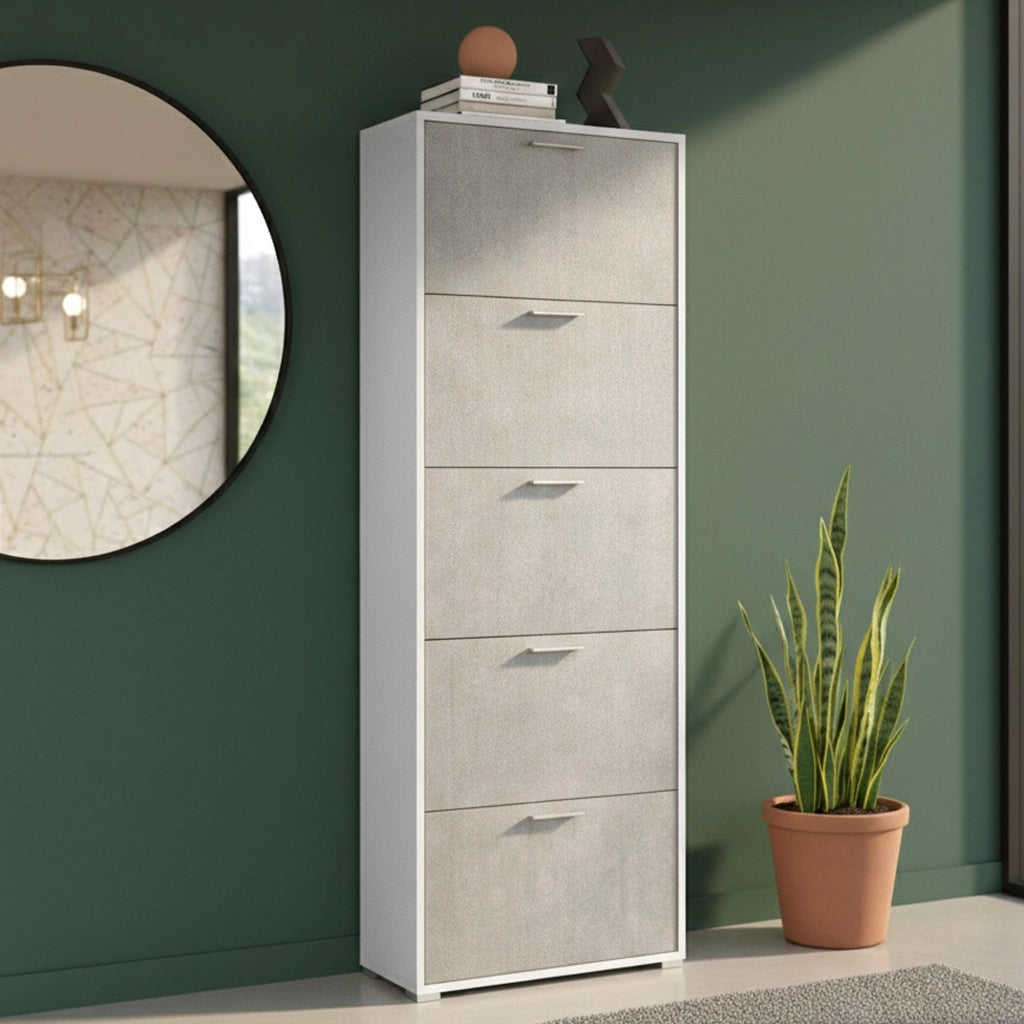 Mobile Portascarpe Anina, Scarpiera 30 Paia Made in Italy, 67x28x183h cm Bianco