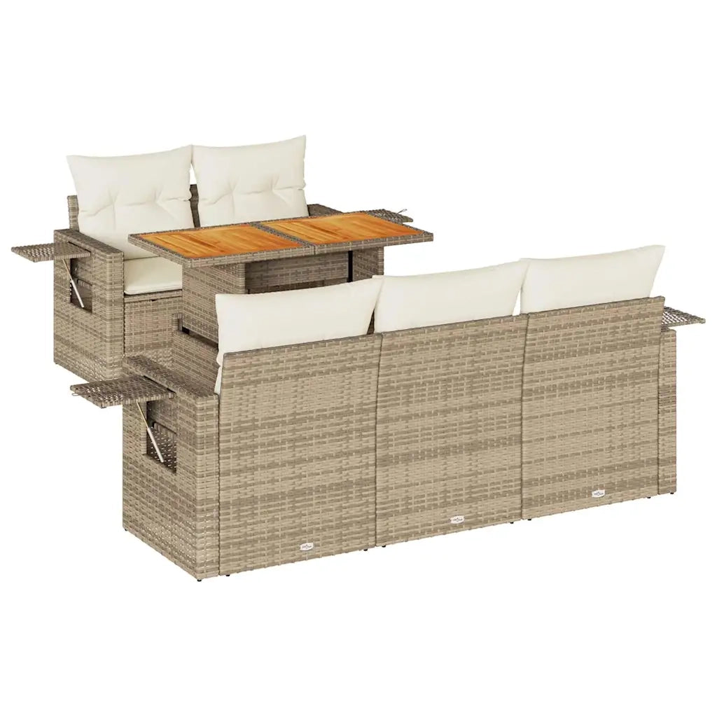 Set Divano da Giardino 6 pz con Cuscini Beige in Polyrattan 3327103