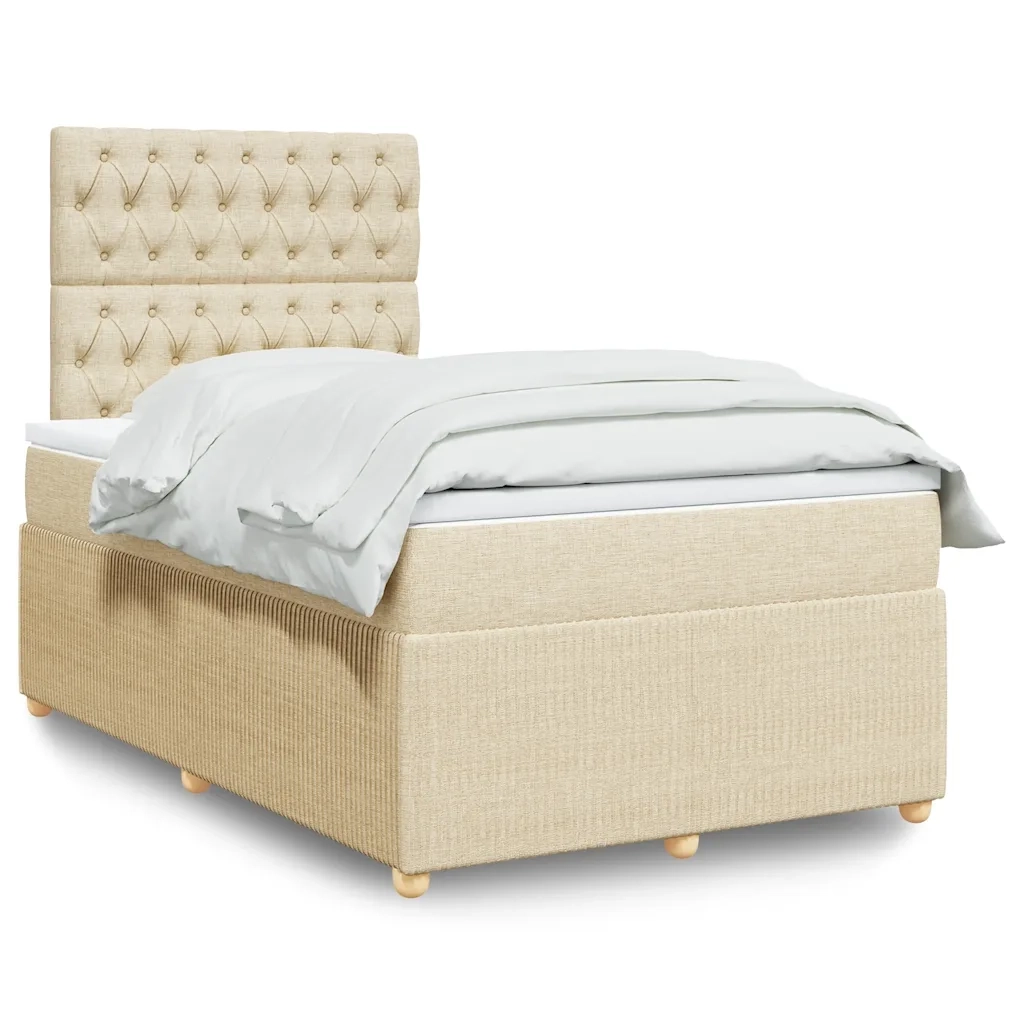 vidaXL Giroletto a Molle con Materasso Crema 120x190 cm in Tessuto