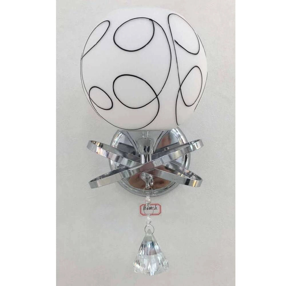 Trade Shop - Applique Moderno Paralume Vetro Sfera Bianca Nera Pendente Cristallo Argento E10 -