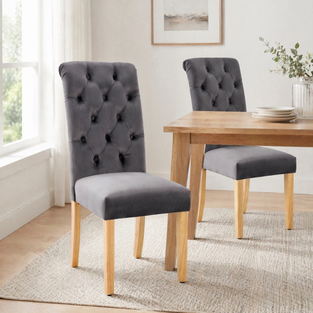 SEDIA da pranzo Set da 2 pezzi in velluto grigio con gambe in quercia