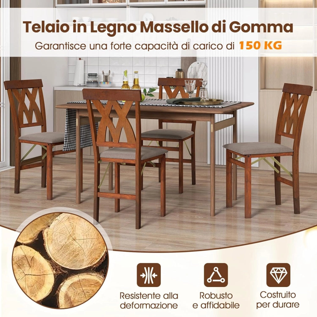 Set di 2 Sedie Pieghevoli, Sedie Ergonomiche di Gomma Senza Braccioli con Struttura in Legno di Gomma, Seduta Pieghevole da Pranzo con Schienale Curvo per Ristorante, Portata 150 kg (Marrone)