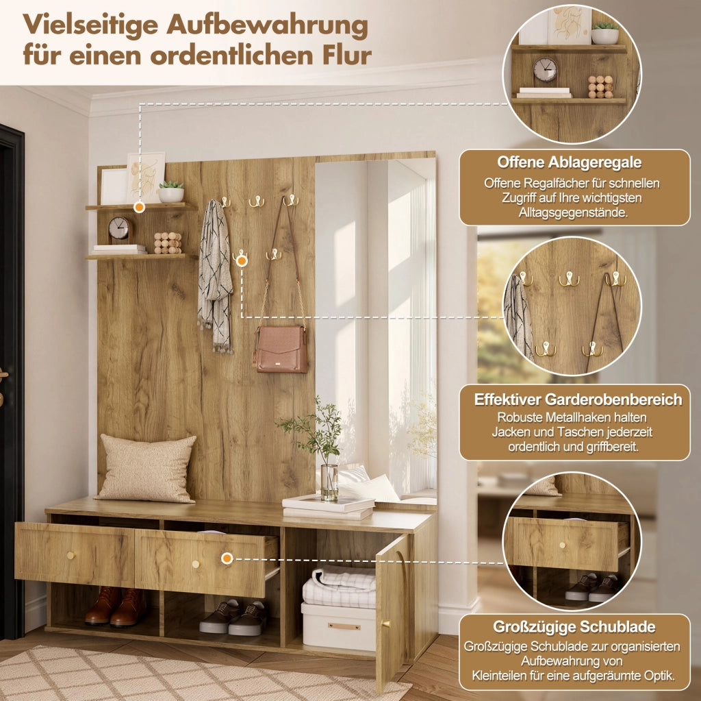 Set guardaroba da ingresso 6 in 1 con specchio e panca