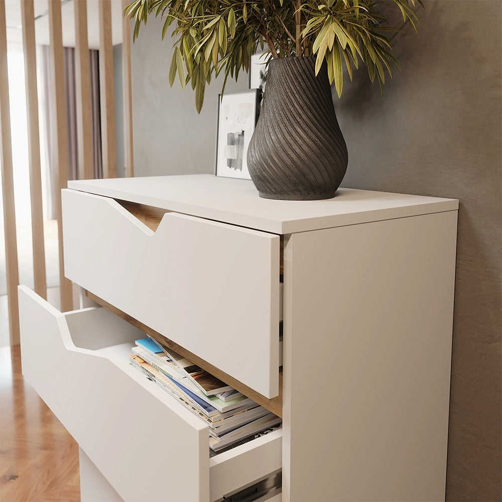 Vicco Cassettiera per camera da letto Bianco/Artisan 76 x 120 cm con 5 cassetti