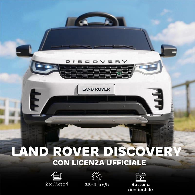 MACCHINA ELETTRICA PER BAMBINI LICENZA LAND ROVER CON FARI LED, CLACSON E TELECOMANDO, 105X68.5X58 CM, BIANCO