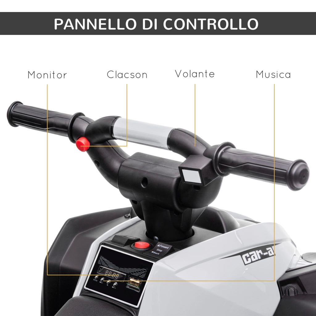 Quad per Bambini 3-5 Anni Elettrico 12V, 2 Velocit¨¤, Ruote Larghe con Clacson e Fari LED, Bianco