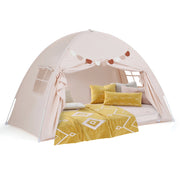 Tenda castello letto matrimoniale 2 finestre bandiere pieghevole-Tenda gioco portatile privacy per bambini 3+ anni Beige