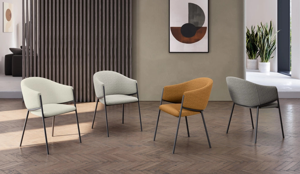 Set 2 Sedie Medea 53x60x78 cm in Tessuto Easy-Clean Bouclé Ocra