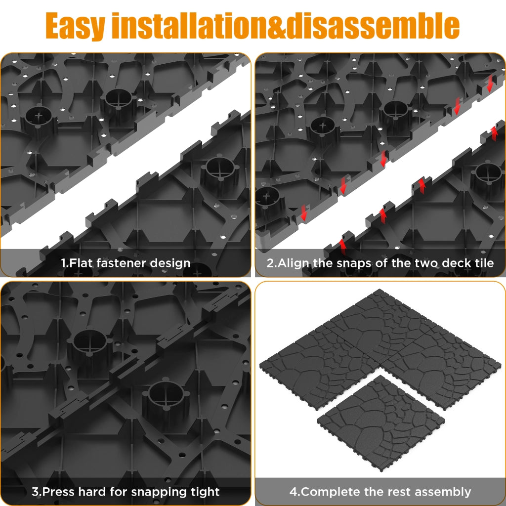 Piastrelle per patio da 12" con texture effetto pietra, modulo fai-da-te ad incastro per pavimentazione, piastrelle per esterni facili e veloci da ins