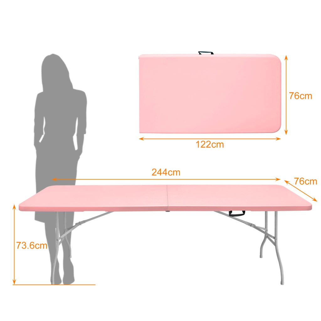 TAVOLO PIEGHEVOLE 244x76x73,6 cm Rosa in plastica e ferro
