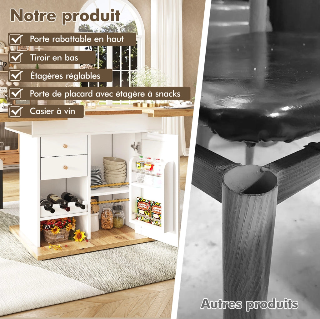 Tavolo da pranzo estensibile 110-140x80 cm con vani porta snack e vino