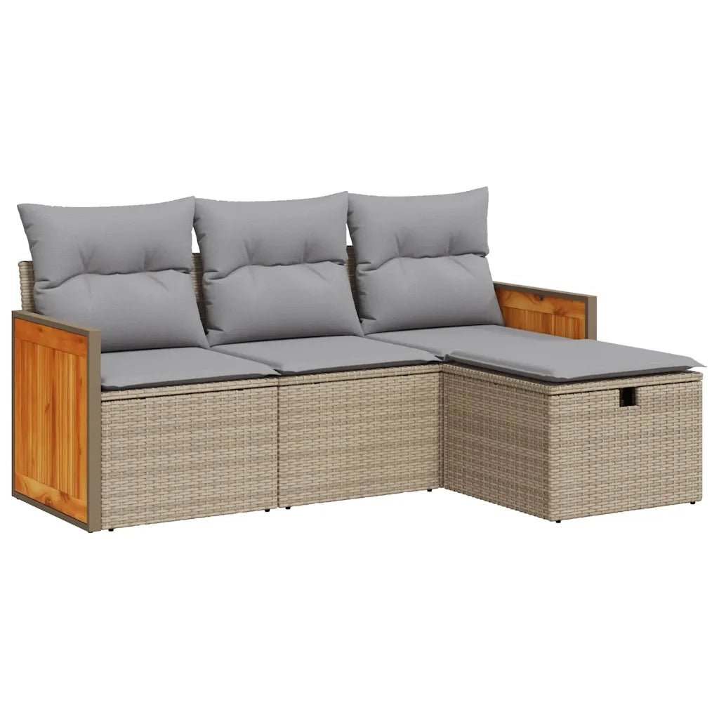 vidaXL Set Divano da Giardino 4 pz con Cuscini Beige in Polyrattan