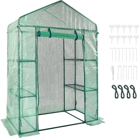 casotto per orto 141x74,5x205cm capacità 15kg portata massima casotto per giardino con struttura in acciaio e pannello in PE 4 pannelli per piantare