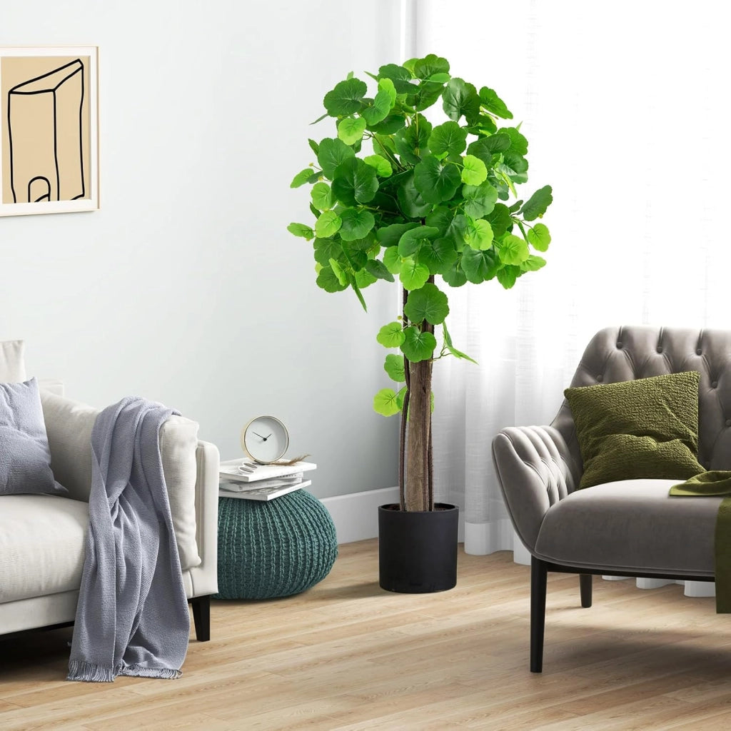 Albero Artificiale 110 cm in Vaso, Albero di Melo Selvatico Finto con Tronco in Legno, Rami in PE, Foglie di Ortensia, Muschio Lussureggiante, Albero di Ortensia per Decorazione Casa Ufficio