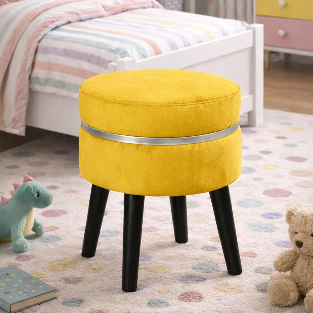 Pouf Sgabello Rotondo Mostarda Design Moderno Poggiapiedi con Rivestimento in Velluto