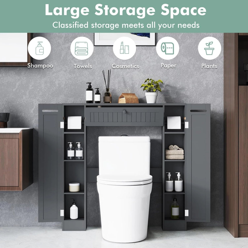 Mobile per Lavatrice, Mobile sopra Toilette, Mobiletto Bagno sopra Toilette, Armadietto da Incasso, in Legno, con Anta, Bagno Salvaspazio, con Porta Carta Igienica (Grigio)