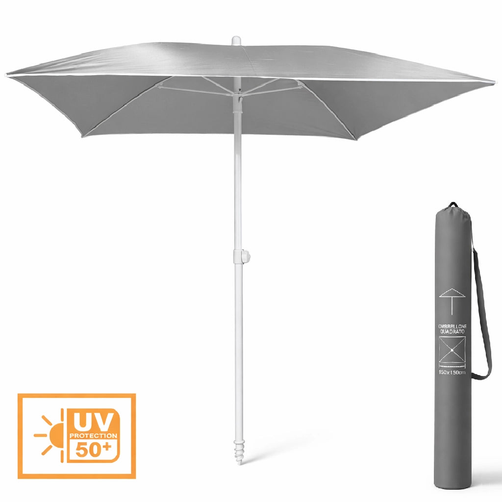 Ombrellone Mare 150x150 Antivento UV50+ Snodo 45° Palo 32 Stecche Fibra Vetro Grigio