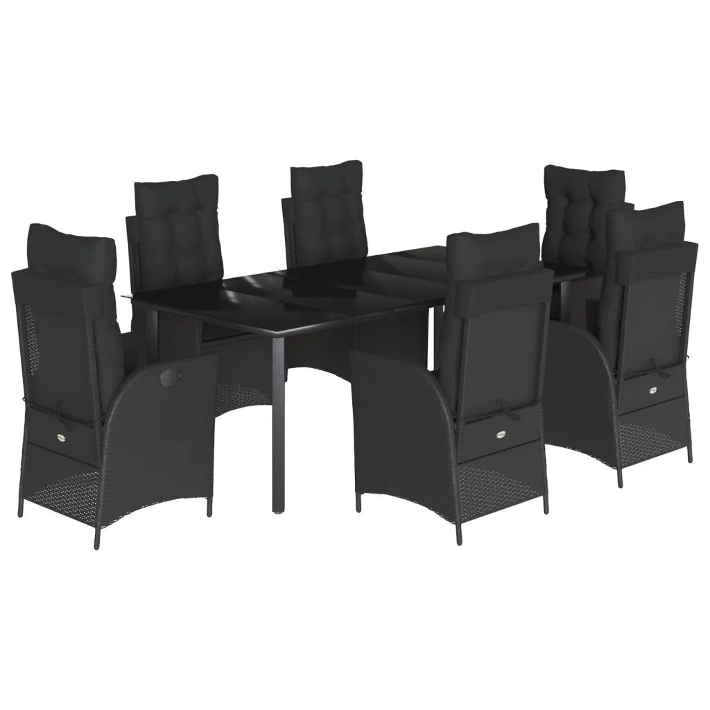 Set da Pranzo da Giardino 7 pz Nero con Cuscini in Polyrattan