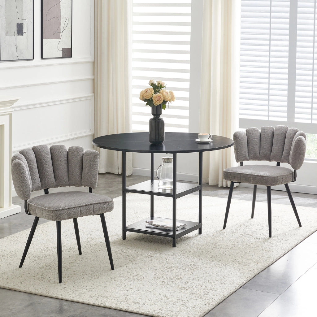 Set tavolo e 2 sedie da pranzo con doppio piano portaoggetti in MDF e metallo nero; grigio