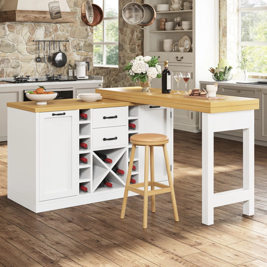 ISOLA DA CUCINA girevole 360° 120-223 cm Bianco MDF e Metallo