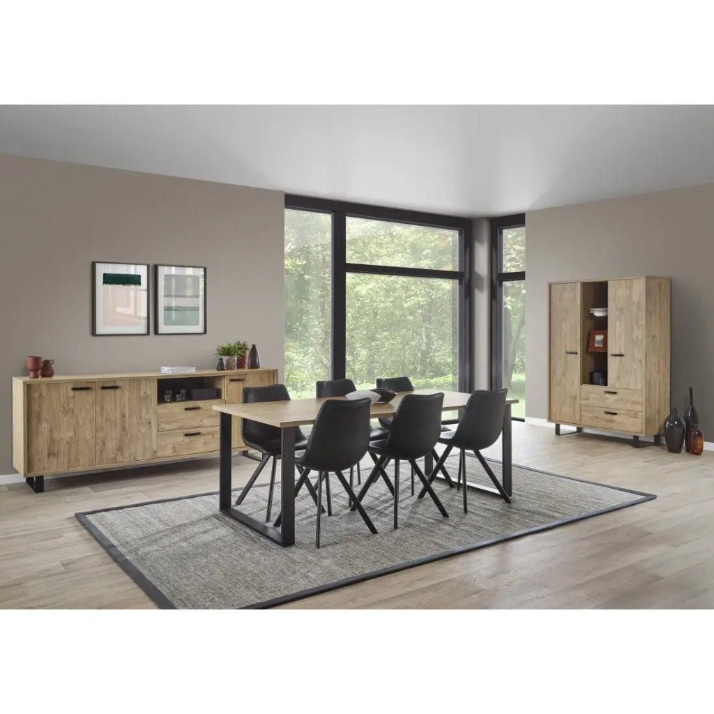Tavolo da pranzo NEWTON – 8 persone – Rovere dorato e gambe in metallo – Design moderno