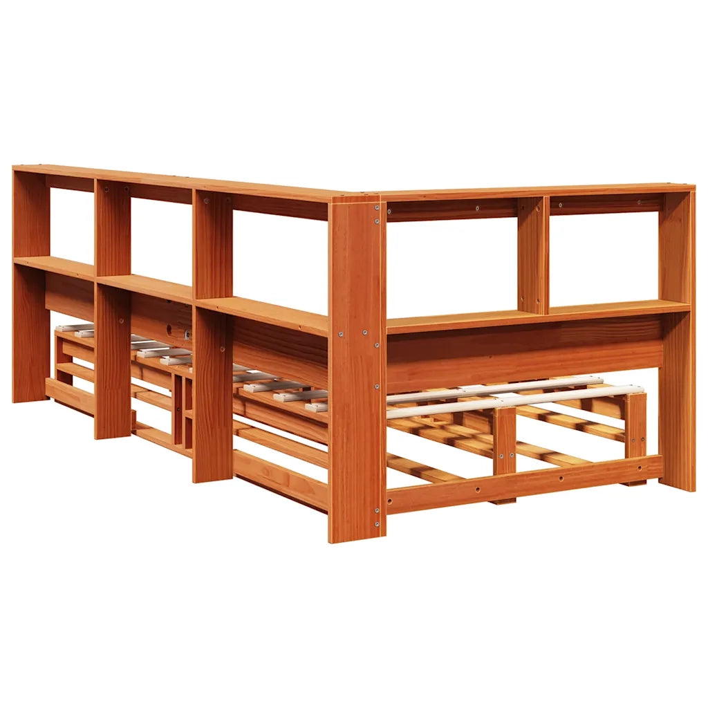 Letto Libreria senza Materasso-Struttura Letto con contenitore Marrone Cera 90x200 cm in Pino 928659