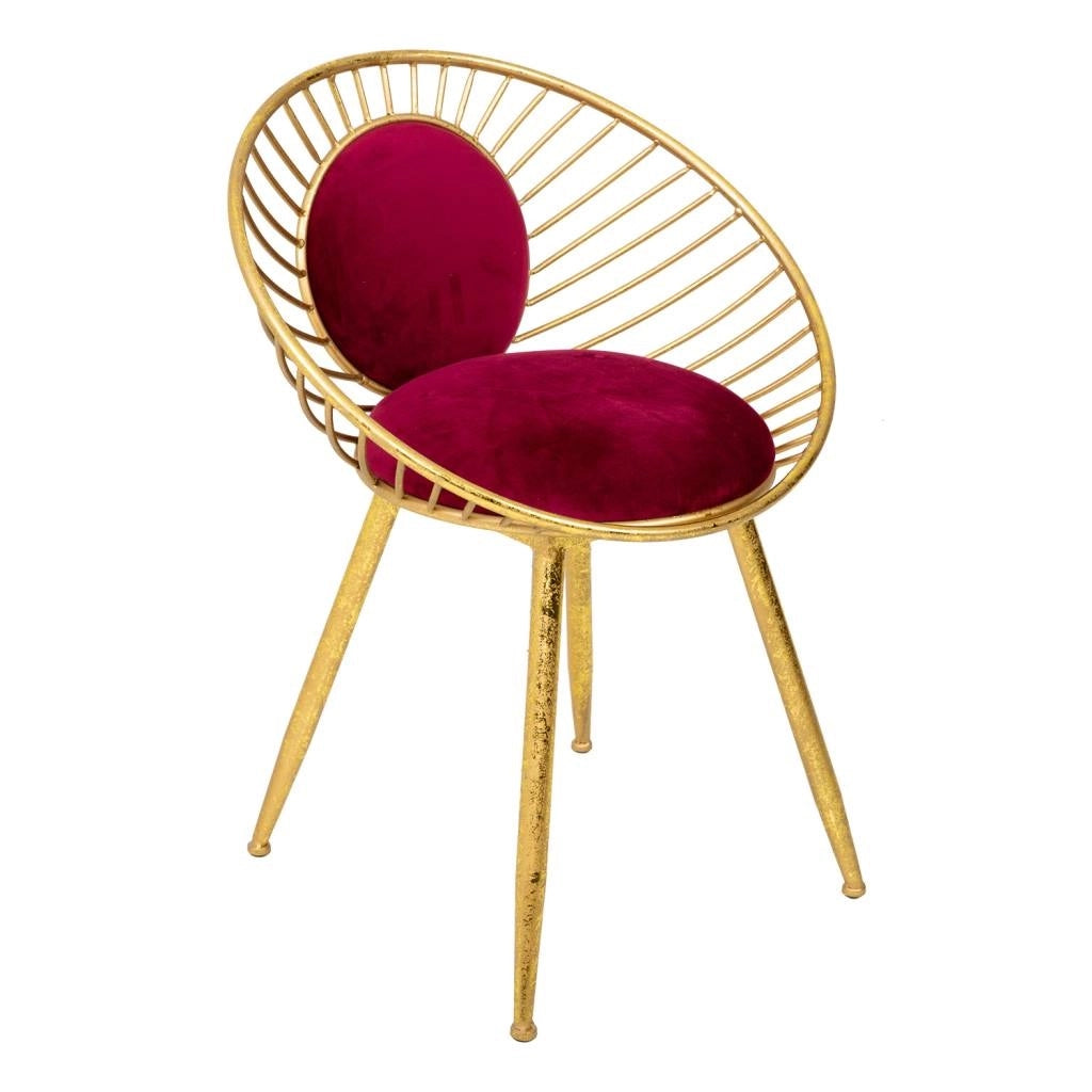 Sgabello imbottita rossa in metallo dorato 55x46x70h