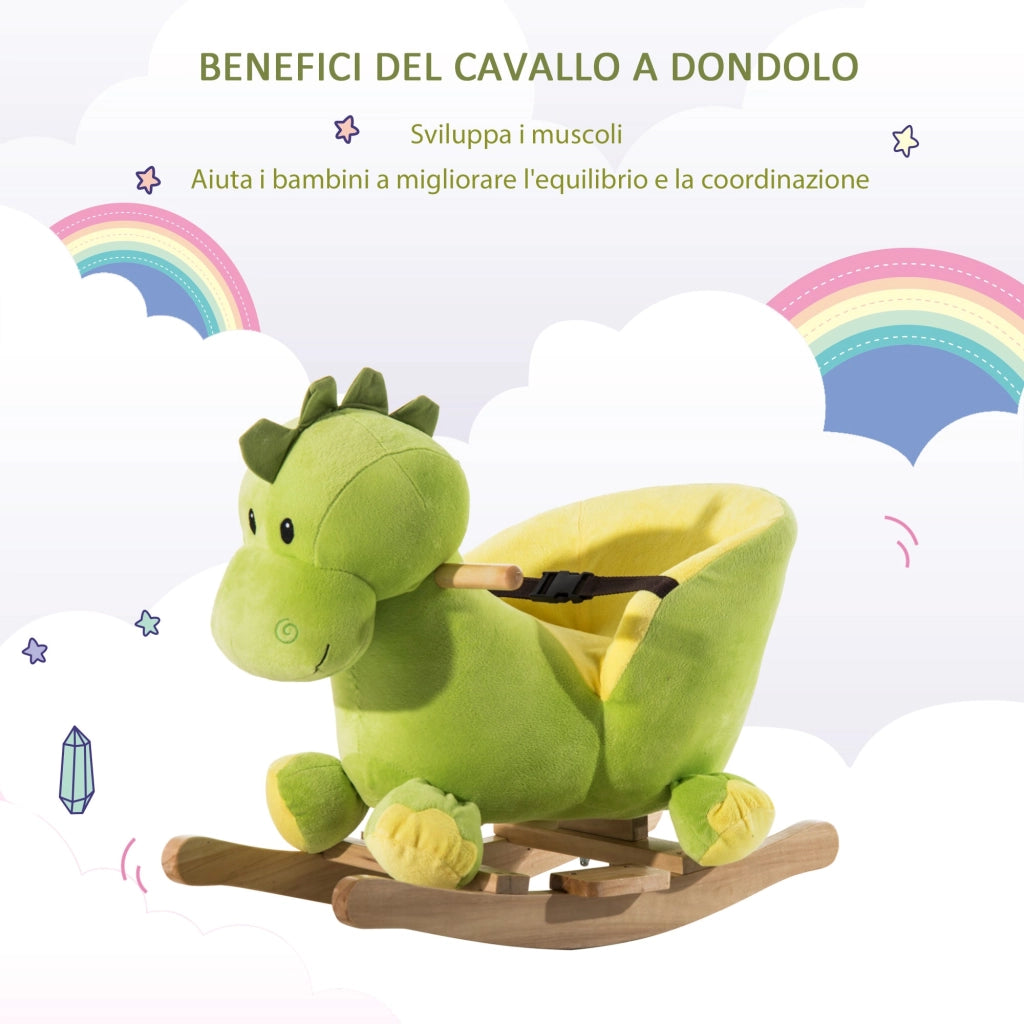 Drago a Dondolo per i Bambini in Legno Verde e Giallo