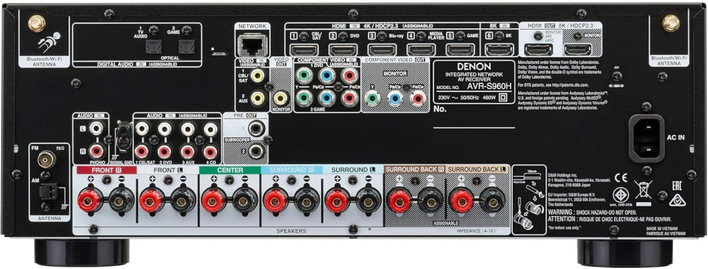 AVR-S960H ricevitore AV 7.2 canali, amplificatore HiFi, compatibile con Alexa, 6 ingressi HDMI e 2 uscite, 8K HDMI, Bluetooth, WLAN, streaming musicale, Dolby Atmos, AirPlay 2, HEOS Multiroom