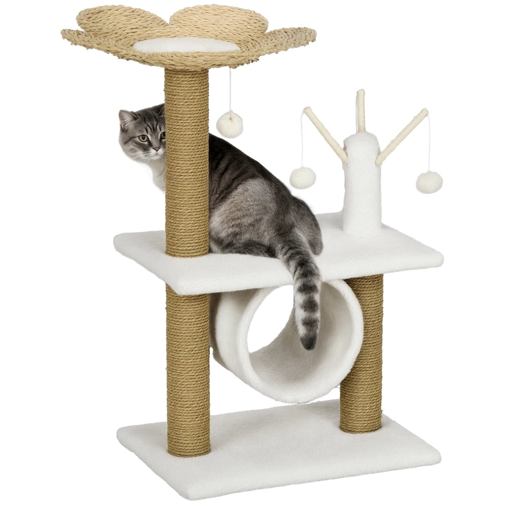 Arbre ¨¤ chat griffoir sisal tunnel plateforme peluche ¨C Zephmum ¨C 56x40x91 beige