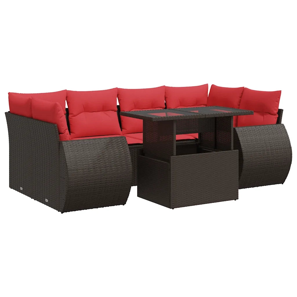 Set Divani Giardino 7 pz con Cuscini Marrone Polyrattan Acacia 3326595