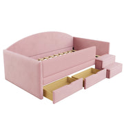 Letto per bambini 90×190 cm con 2 cassetti; sponde e scala antiscivolo; senza materasso; velluto; rosa