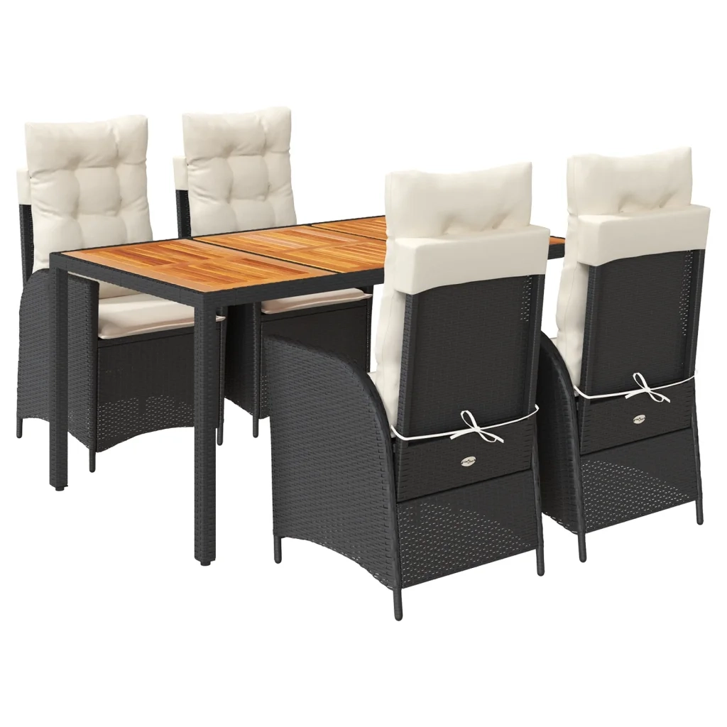Set da Pranzo da Giardino 5 pz Nero con Cuscini in Polyrattan 3213088