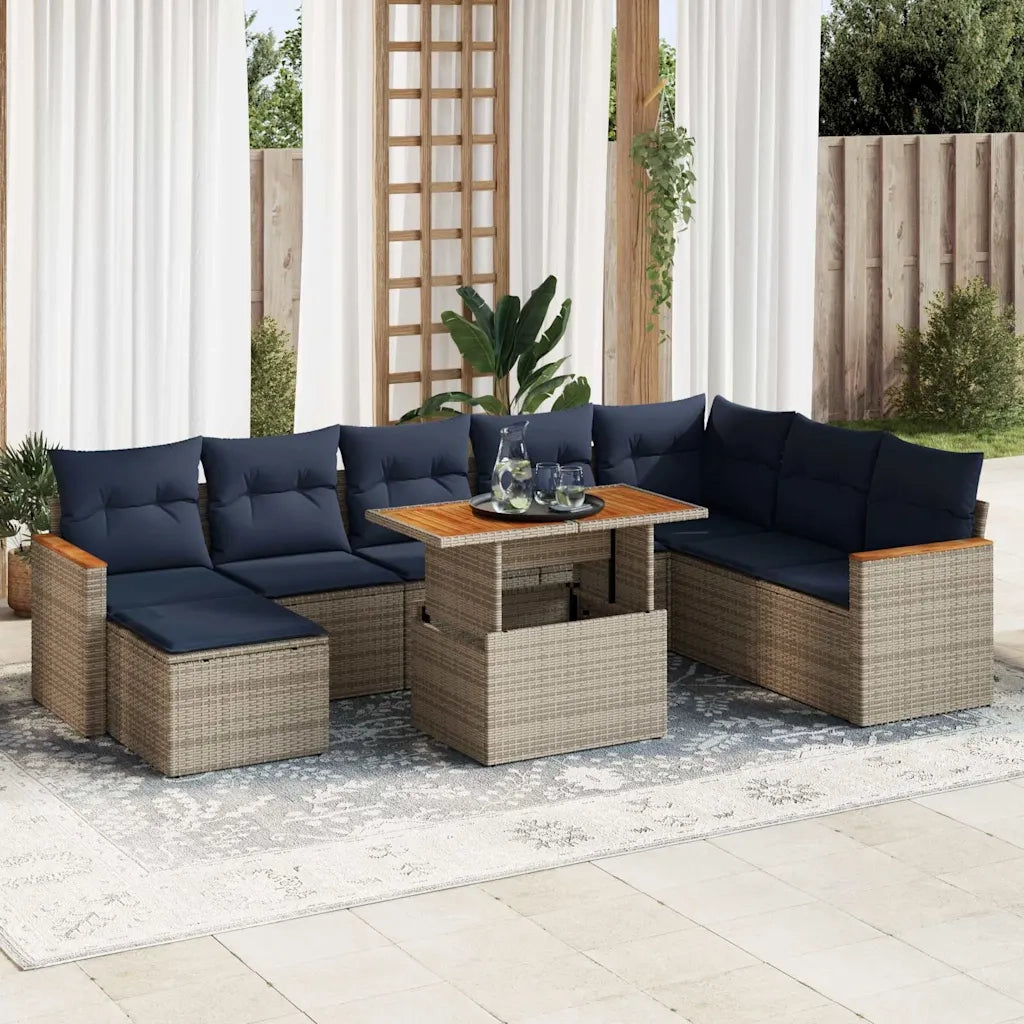 Set Divano da Giardino 9 pz con Cuscini Grigio in Polyrattan 3327526