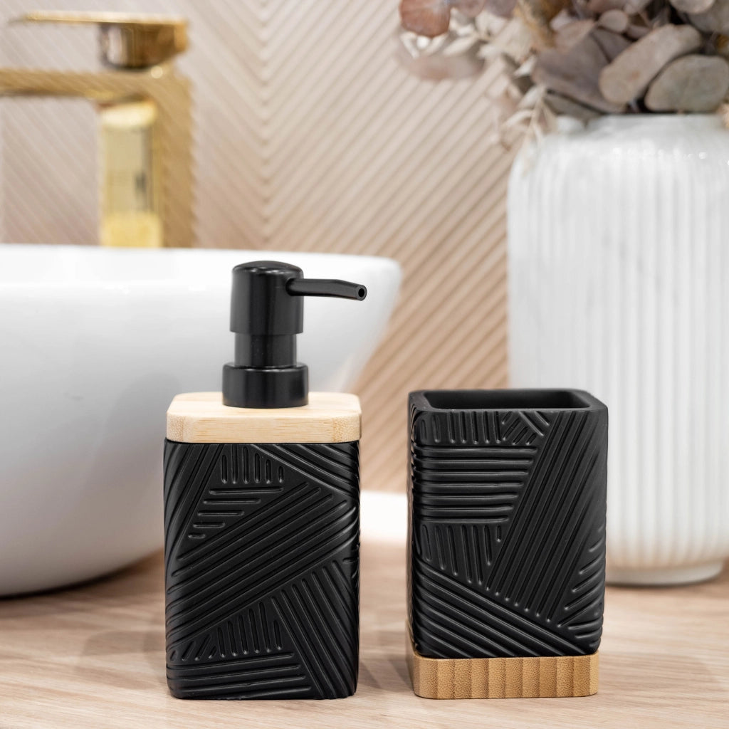 Set da bagno KADAX con dispenser di sapone liquido e bicchiere da bagno nero