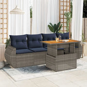 Set Divano da Giardino 5 pz con Cuscini Grigio in Polyrattan