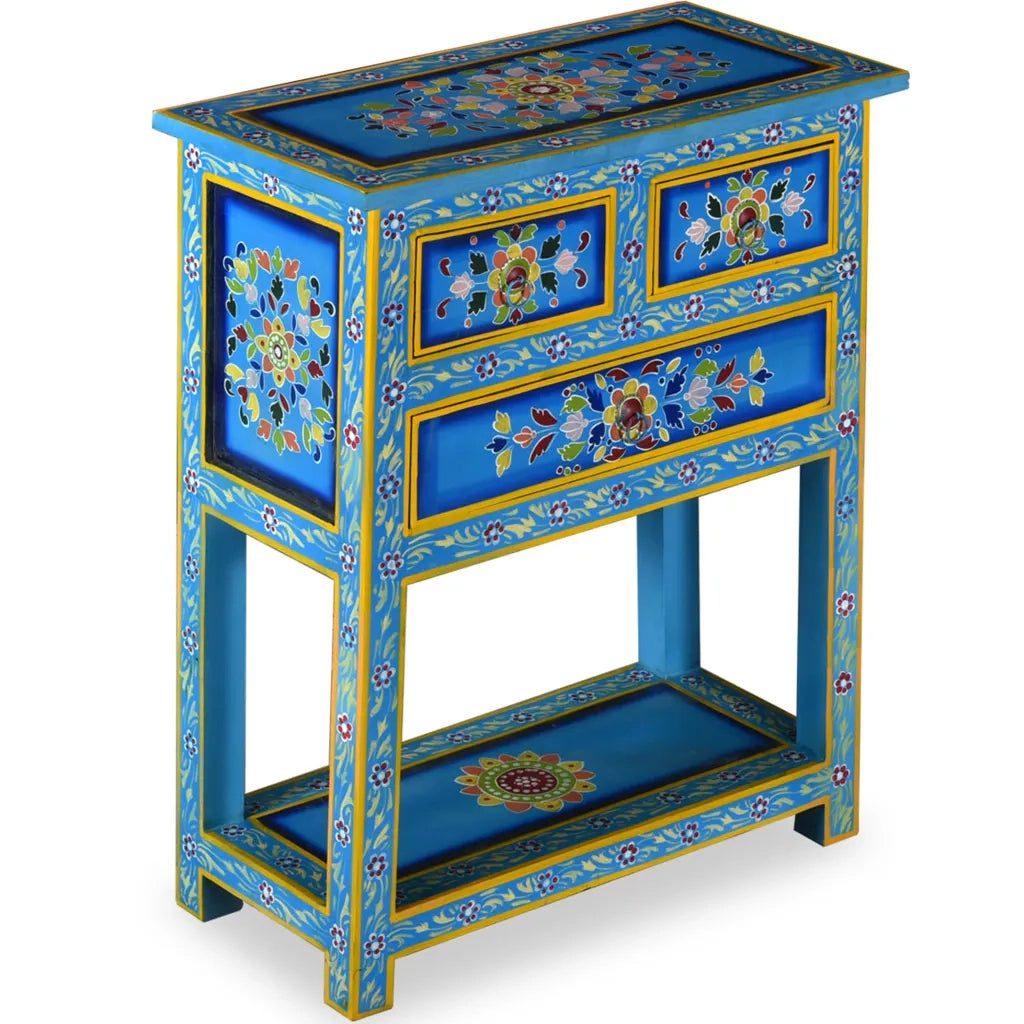 Credenza con Cassetti Massello di Mango Turchese Dipinta a Manocod mxl 94719
