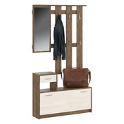 Mobile da ingresso Dazio, Entratina moderna con specchio, Mobile con scarpiera, Armadietto multifunzione, 100x25h180 cm, Bianco e Quercia
