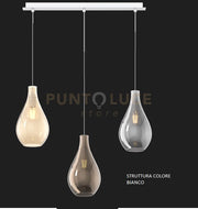 SOSPENSIONE BIANCO 3 LUCI RETTANGOLARE VETRI (1 PICCOLO AMBRA+1 PICCOLO BRONZO+1 PICCOLO FUME') 1193BI-S3 RP-MC
