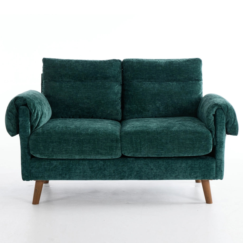 Divano 2 Posti in Tessuto Velluto ¨C MINIMAL ¨C Verde, Cuscini Morbidi, Gambe in Legno