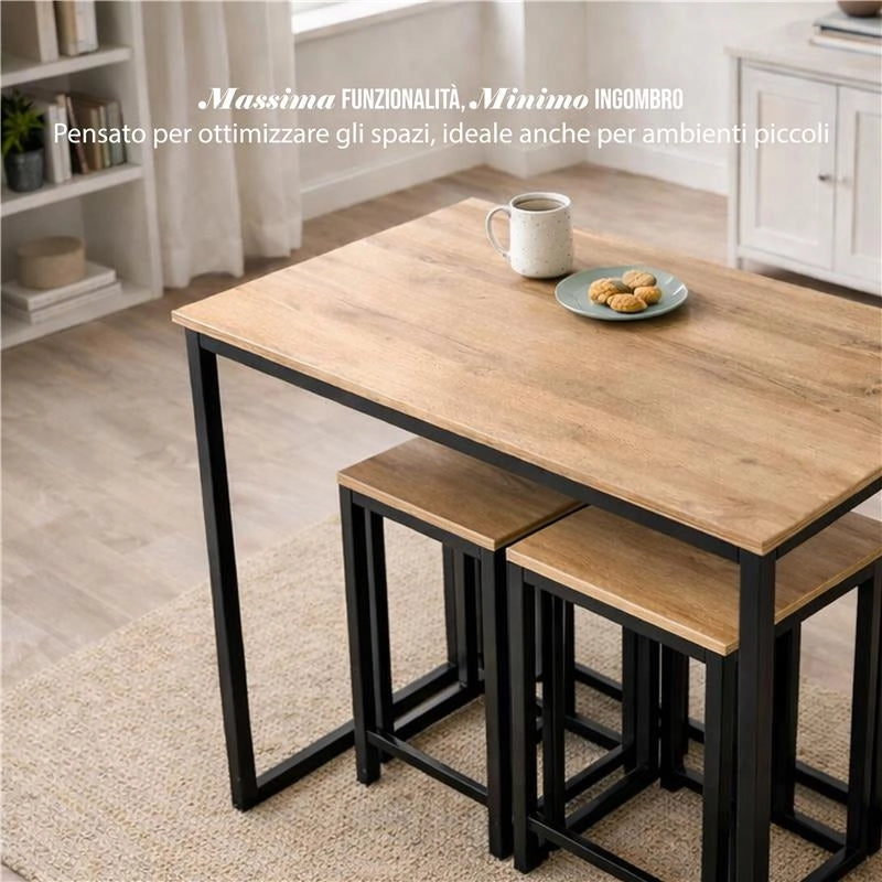 SET TAVOLO CON 4 SGABELI IN LEGNO100X60X87 CM NATURALE