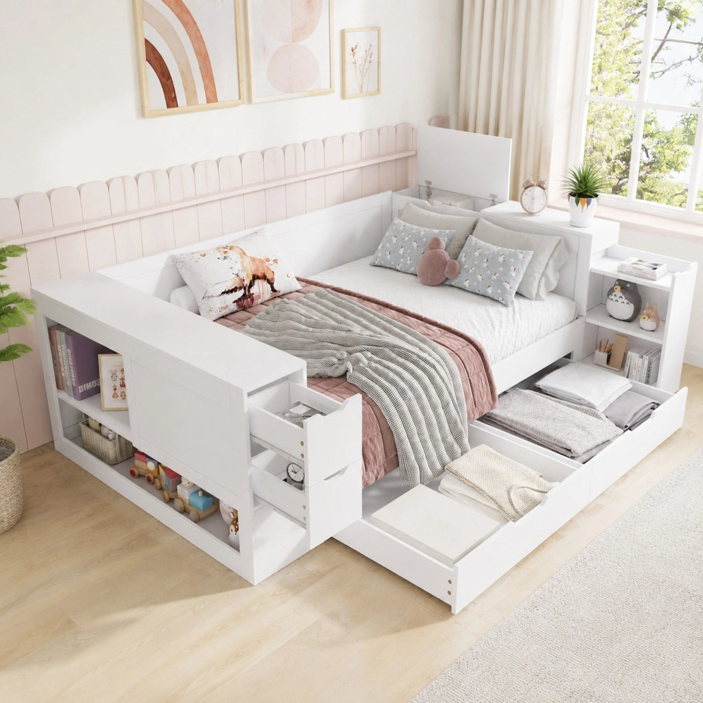 Letto con cassetti e spazio laterale per materasso 140x190 cm; MDF bianco